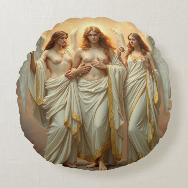 „Die drei heiligen Schutzengel“ Rundes Kissen (Vorderseite)