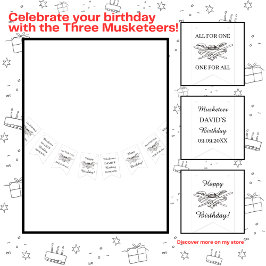 Die drei Musketiere freuen sich auf ihren Geburtst Wimpelkette