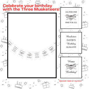 Die drei Musketiere freuen sich auf ihren Geburtst Wimpelkette
