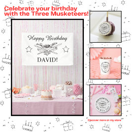 Die drei Musketiere freuen sich über das Party zum Banner