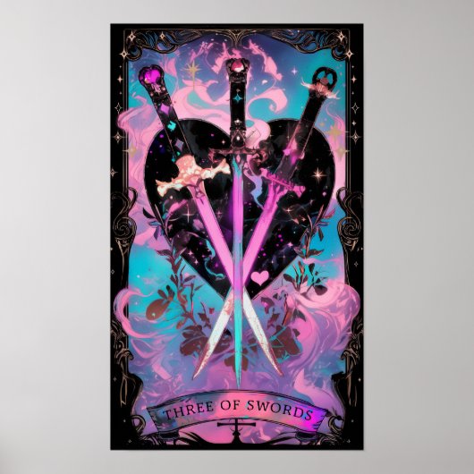 Die drei Schwerter Tarot Card Hexenmeisterin Poster (Vorne)