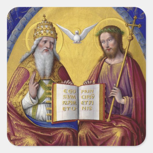 Die Dreifaltigkeit von Jean Bourdichon um 1508 Quadratischer Aufkleber (Vorderseite)