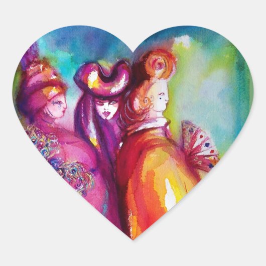 DIE DRITTE MASK / Venezianische MASKERN HERZ Herz-Aufkleber (Vorderseite)