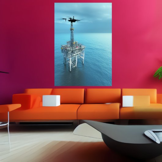 Die Drohne und die Ölplattform | AI Art Poster