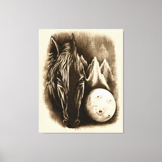 Die dunkle Seite - surreales Schwarzes Pferd und M Leinwanddruck (Vorderseite)