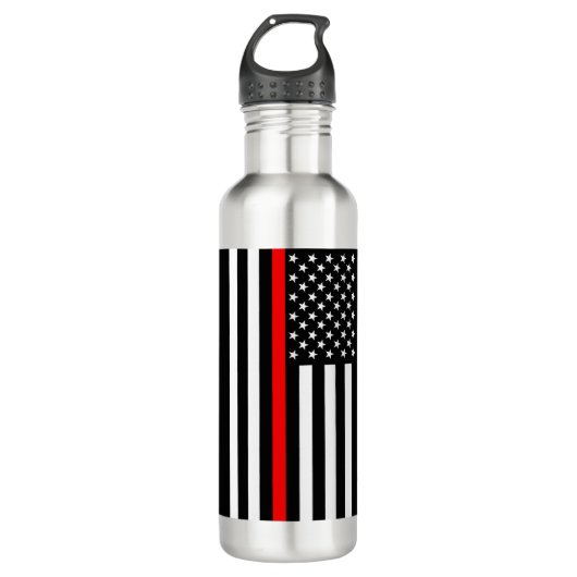 Die dünne rote Linie amerikanische Flagge auf a Trinkflasche (Vorderseite)