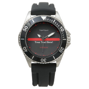 Die dünne rote Linie Ihre 3 Linien des Textes Armbanduhr