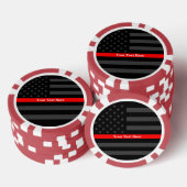 Die dünne rote Linie Personalisiert die schwarze U Pokerchips (Stapel)