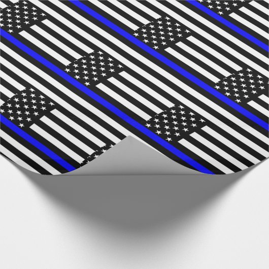 Die dünne Schwarzweiss-US Flagge Blue Lines Geschenkpapier (Ecke)