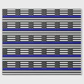 Die dünne Schwarzweiss-US Flagge Blue Lines Geschenkpapier (Flach)