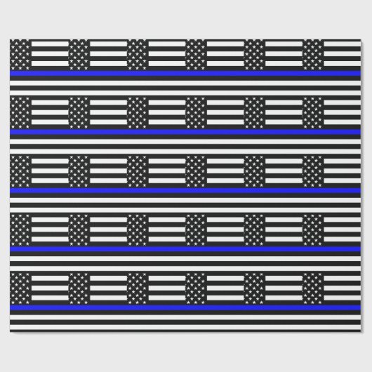 Die dünne Schwarzweiss-US Flagge Blue Lines Geschenkpapier (Flach)