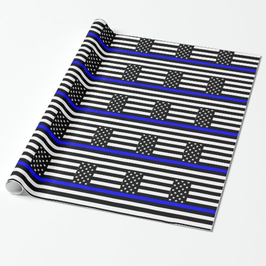 Die dünne Schwarzweiss-US Flagge Blue Lines Geschenkpapier (Ungerollt)