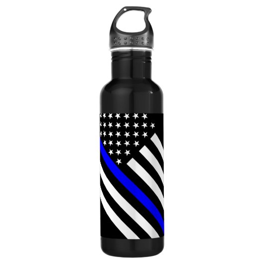 Die dünne Schwarzweiss-US Flagge Blue Lines Trinkflasche (Vorderseite)