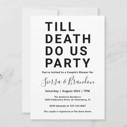 Die Dusche des Funny Till Death Do Us Party Couple Einladung (Vorderseite)