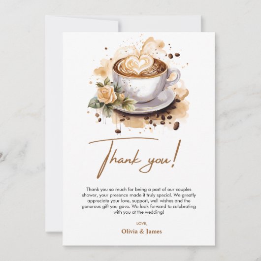 Die Dusche für Hochzeitskaffee ist perfekt. Dankeskarte (Vorderseite)