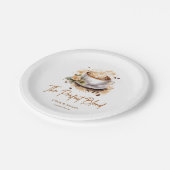 Die Dusche für Hochzeitskaffee ist perfekt. Pappteller (Schrägansicht)