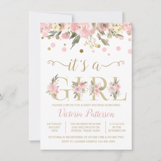 Die Dusche ist ein kleines Mädchen-Aquarell-Blumen Einladung (Vorderseite)