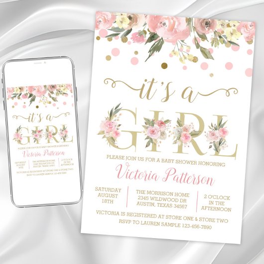 Die Dusche ist ein kleines Mädchen-Aquarell-Blumen Einladung