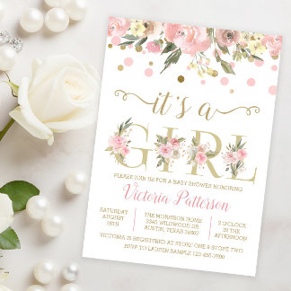 Die Dusche ist ein kleines Mädchen-Aquarell-Blumen Einladung