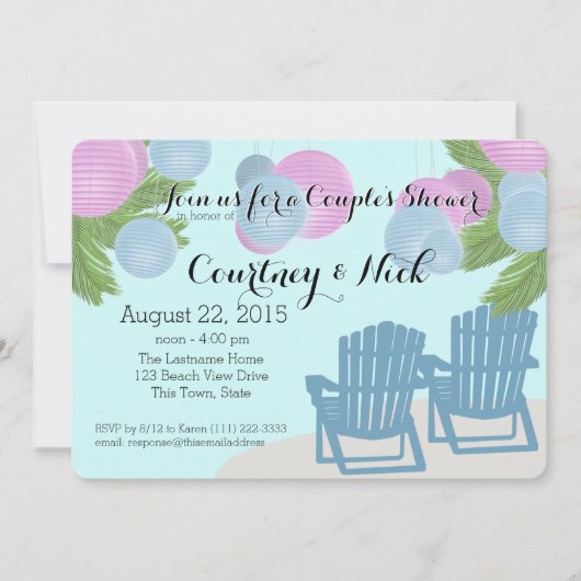 Die Dusche von Beach Lanterns Couple Einladung (Vorderseite)