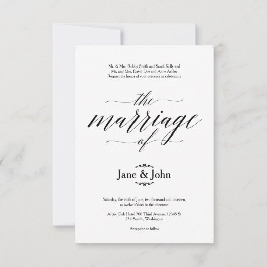 Die Ehe der einfachen Hochzeitseinladung Einladung (Vorderseite)