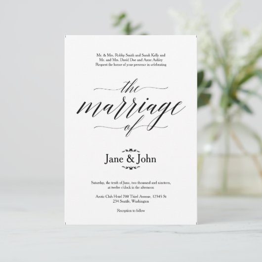 Die Ehe der einfachen Hochzeitseinladung Einladung (Stehend Vorderseite)