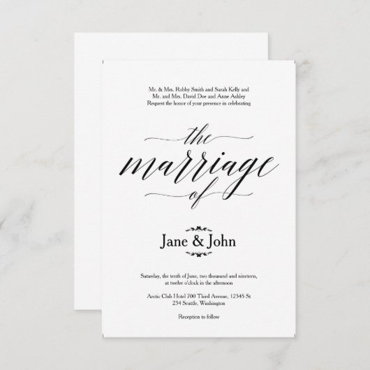 Die Ehe der einfachen Hochzeitseinladung Einladung (Vorne/Hinten)