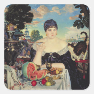Die Ehefrau des Kaufmanns bei Tea, 1918 Quadratischer Aufkleber