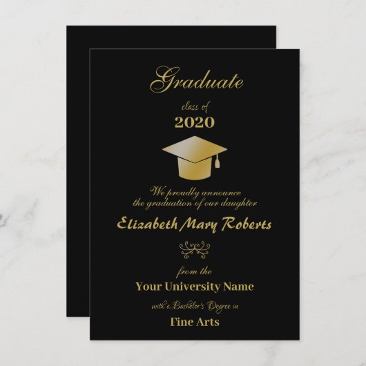 Die einfache Black and Gold Uni University Ankündigung (Vorne/Hinten)