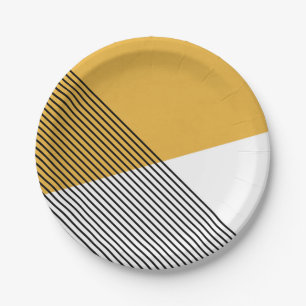 Die einfache geometrische Kunst Schwarz, Weiß und Pappteller
