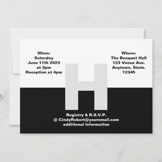 Die einfache Schwarz-Weiß-Hochzeit Einladung (Rückseite)