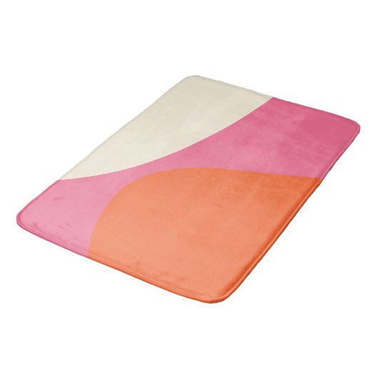 Die einfachen Waves 4 in Rosa, Orange und Creme Badematte (Schrägansicht)