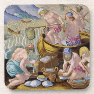 Die Eingeborenen, die für riesige Muscheln auf de Untersetzer