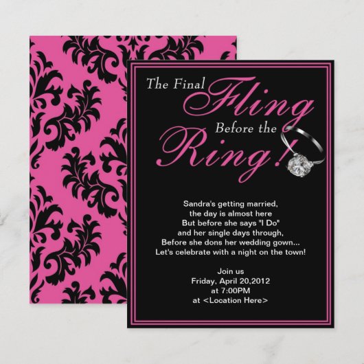 Die Einladung des Pink Final Fling Junggeselinnen- (Vorne/Hinten)