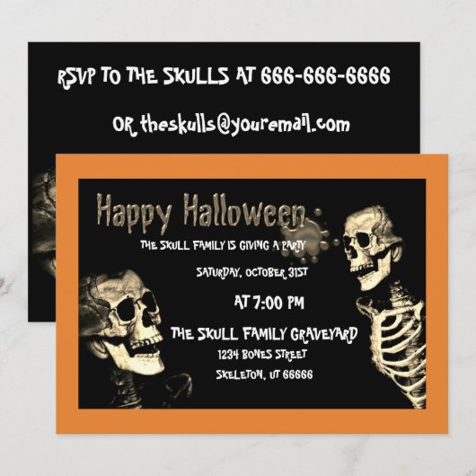 DIE EINLADUNG DES SKELETON-HALLOWEEN-PARTY (Vorne/Hinten)