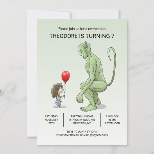 Die Einladung von Mädchen und Troll zum Geburtstag (Vorderseite)