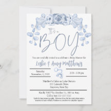 Die Einladung zu einer Baby-Dusche, blau-blumenrei
