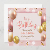 Die Einladung zu meiner Birthday Pink-Karte (Vorne/Hinten)