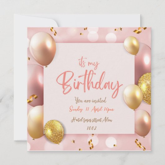 Die Einladung zu meiner Birthday Pink-Karte (Vorderseite)