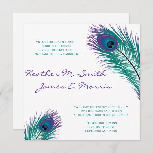 Die Einladung zur Hochzeit des klassischen Pfauens (Vorne/Hinten)