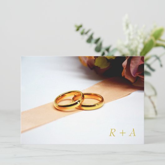 Die Einladung zur Hochzeit - Ring und Rose (Stehend Vorderseite)