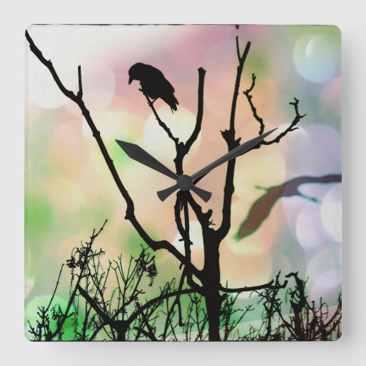 Die einsame Krähen-Wanduhr Quadratische Wanduhr (Vorderseite)