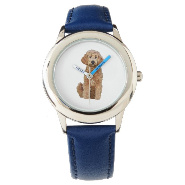 Die einstellbare blaue nummerierte Uhr des Hundes  (Vorderseite)