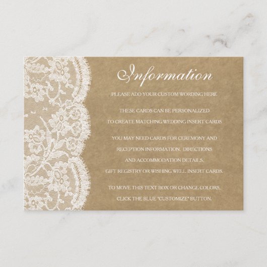 Die Einzelkarten der Kraft & Spitzen-Hochzeitskoll Begleitkarte (Vorderseite)