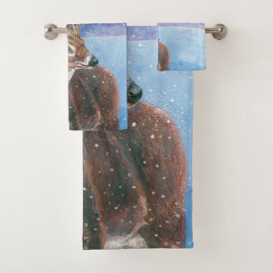 Die elaphische Rote Hirsche und die Winterlandscha Badhandtuch Set