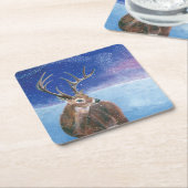 Die elaphische Rote Hirsche und die Winterlandscha Rechteckiger Pappuntersetzer (angewinkelt)