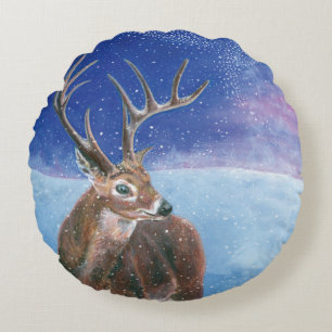 Die elaphische Rote Hirsche und die Winterlandscha Rundes Kissen