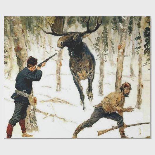 Die Elchjagd von Frederic Remington Geschenkpapier (Flach)