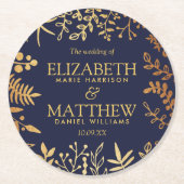 Die elegante Hochzeitskollektion der Marine und de Runder Pappuntersetzer (Vorderseite)