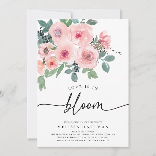 Die elegante Rosa-Liebe befindet sich im Brautpart Einladung (Vorderseite)